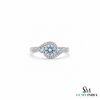 Round Cut Aquamarine with Diamond Accent Wave Band Ring - Classic Birthstone Jewelry