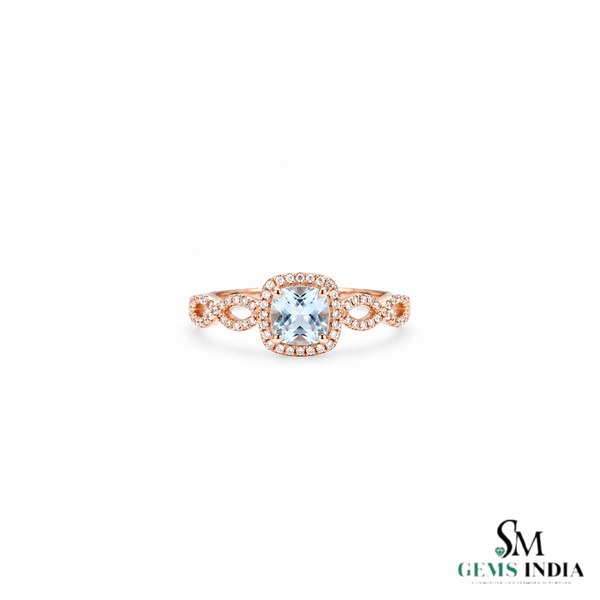 Cushion Aquamarine Engagement Ring with Diamond Twisted Ring Band - March Birthstone Gift