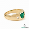 Heart Shape Emerald and Diamond Ring - Bold Signet Style Band
