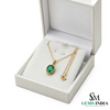 Green Emerald Halo Necklace in 14k Gold – Elegant Oval Gemstone Pendant