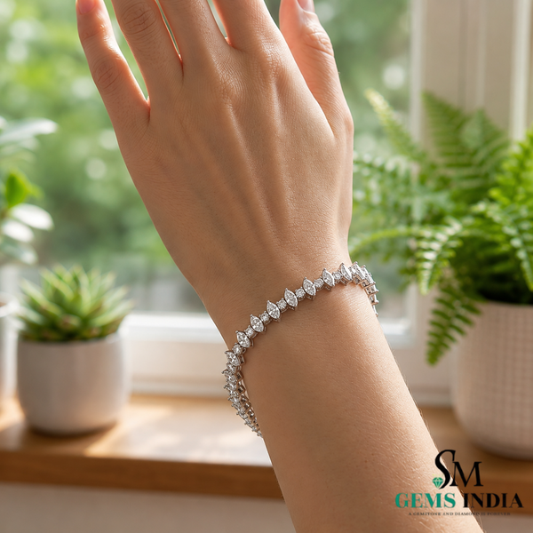 Marquise & Round Diamond Tennis Bracelet - Minimalist Fine Jewelry Style Gift