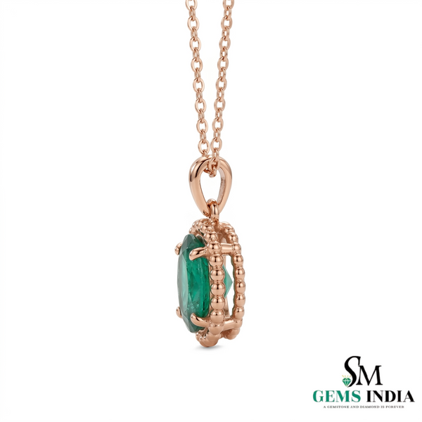 Green Emerald Halo Necklace in 14k Gold – Elegant Oval Gemstone Pendant