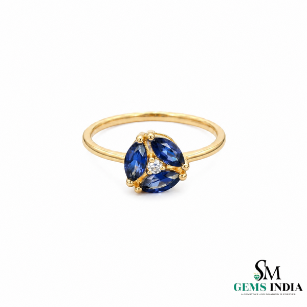 Vintage-Inspired Marquise Blue Sapphire & Diamond Cluster Ring- Minimalist Jewelry Gift