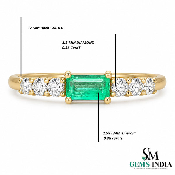 Minimalist Emerald Cut Emerald Engagement Ring with Diamond Accents in Gold