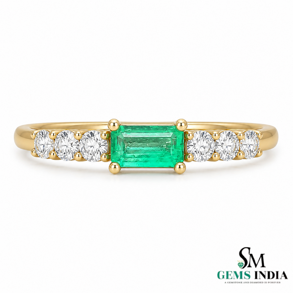 Minimalist Emerald Cut Emerald Engagement Ring with Diamond Accents in Gold