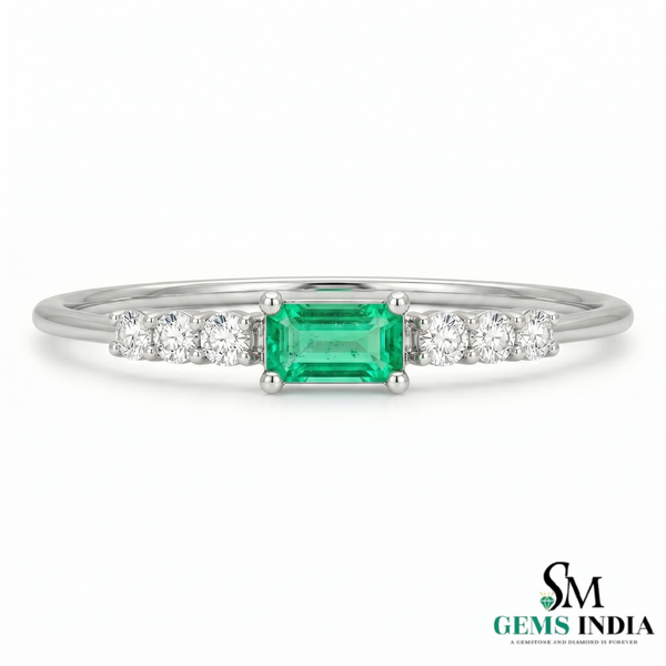 Minimalist Emerald Cut Emerald Engagement Ring with Diamond Accents in Gold