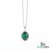 Green Emerald Halo Necklace in 14k Gold – Elegant Oval Gemstone Pendant