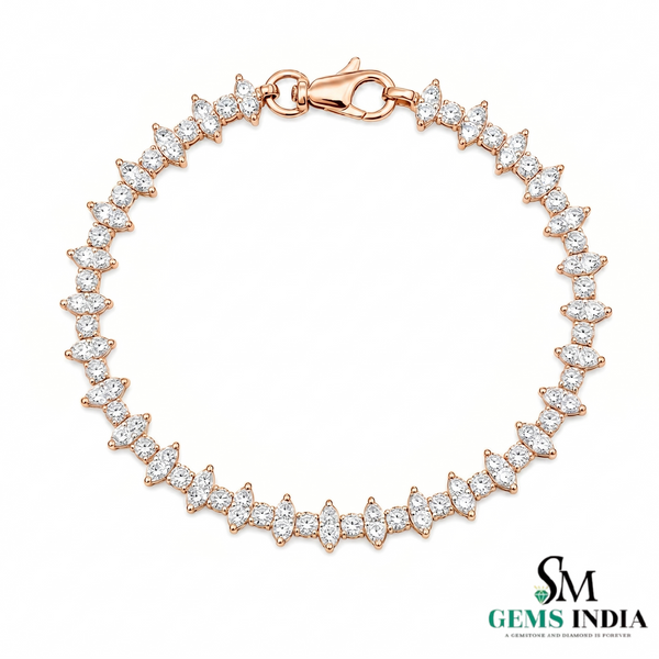 Marquise & Round Diamond Tennis Bracelet - Minimalist Fine Jewelry Style Gift