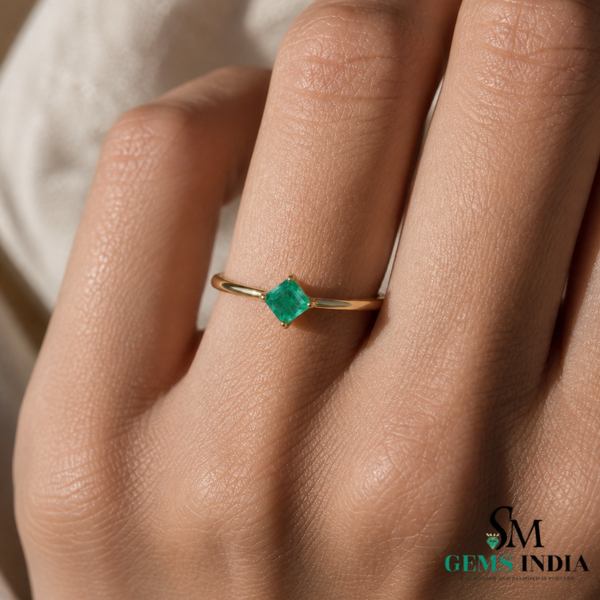 Octagon Cut Emerald Solitaire Ring in 14k Gold – Minimalist Ring