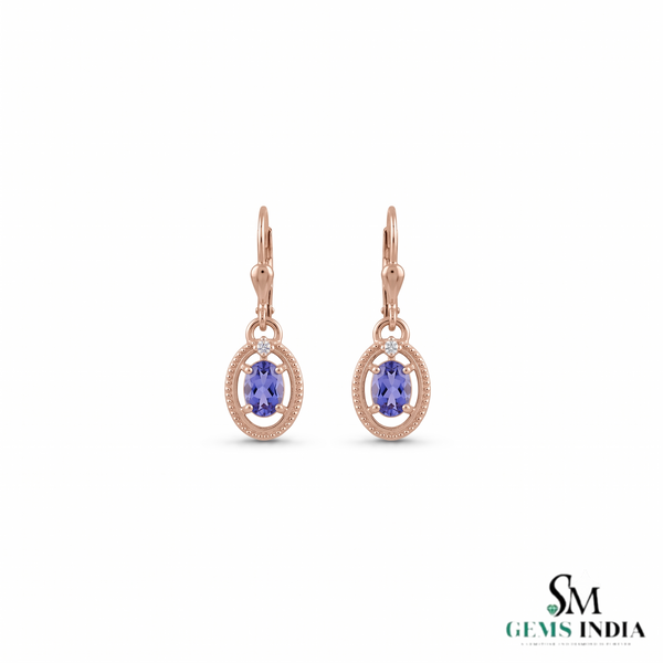 Oval Tanzanite Drop Earrings With Diamond Accent – Elegant 14K Gold Fine Jewelry