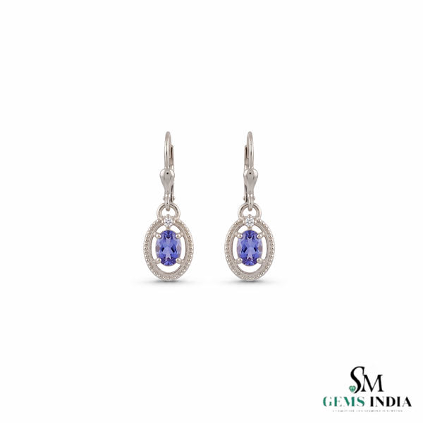 Oval Tanzanite Drop Earrings With Diamond Accent – Elegant 14K Gold Fine Jewelry