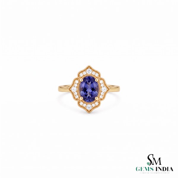 Oval Tanzanite Halo Ring With Diamond Accents – Elegant Fine Jewelry Gift For Her