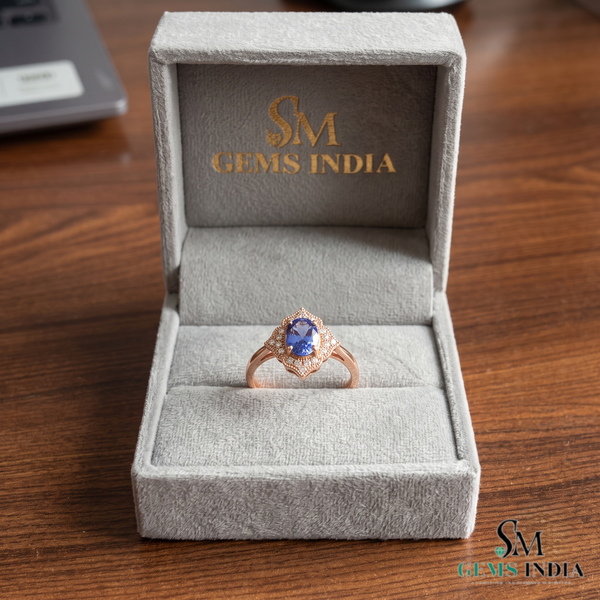 Oval Tanzanite Halo Ring With Diamond Accents – Elegant Fine Jewelry Gift For Her