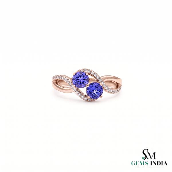 Title Blue Tanzanite Toi Et Moi Ring With Diamond Infinity Band – Engagement RIng For Her