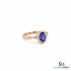 Oval Tanzanite Statement Ring With Diamond Halo and Split Band - Elegant Gemstone Jewelry
