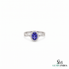 Oval Tanzanite Statement Ring With Diamond Halo and Split Band - Elegant Gemstone Jewelry