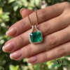 Octagon Cut Emerald & Diamond Halo Pendant - Fine Emerald Jewelry