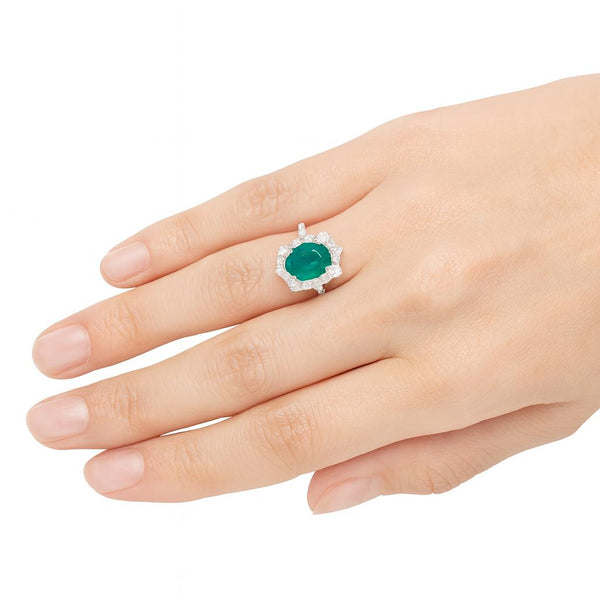 3.90 Carats Natural Zambian Emerald And Diamond Engagement Ring / Elegant May Birthstone Ring / Anniversary Wedding Gift Ring