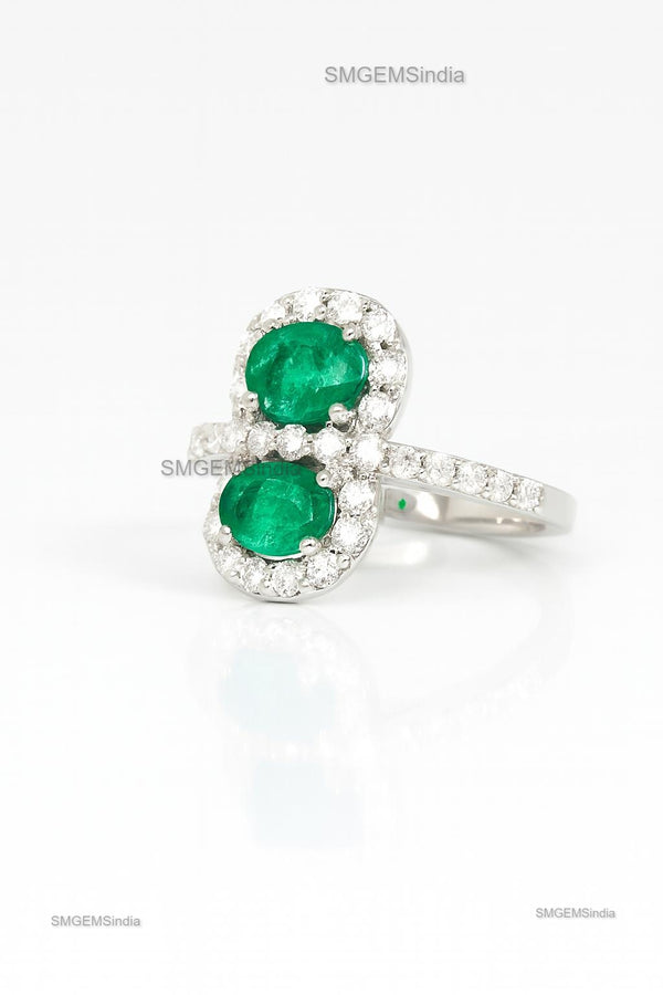 Double Emerald Halo Ring | Oval Cut Emerald & Diamond Ring | Toi et Moi Emerald Ring | May Birthstone Jewelry | Engagement Anniversary Gift
