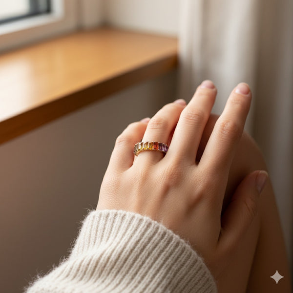 Rainbow Sapphire Eternity Band Ring: 14k Gold Prong Setting Full Eternity Band Ring