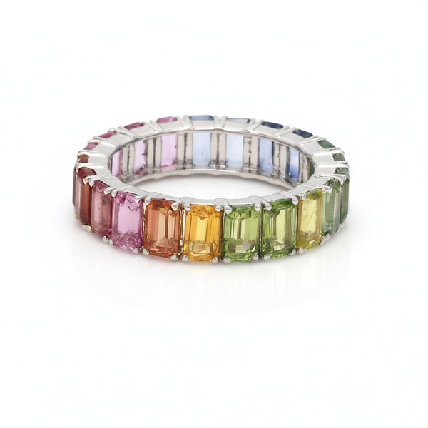 Rainbow Sapphire Eternity Band Ring: 14k Gold Prong Setting Full Eternity Band Ring
