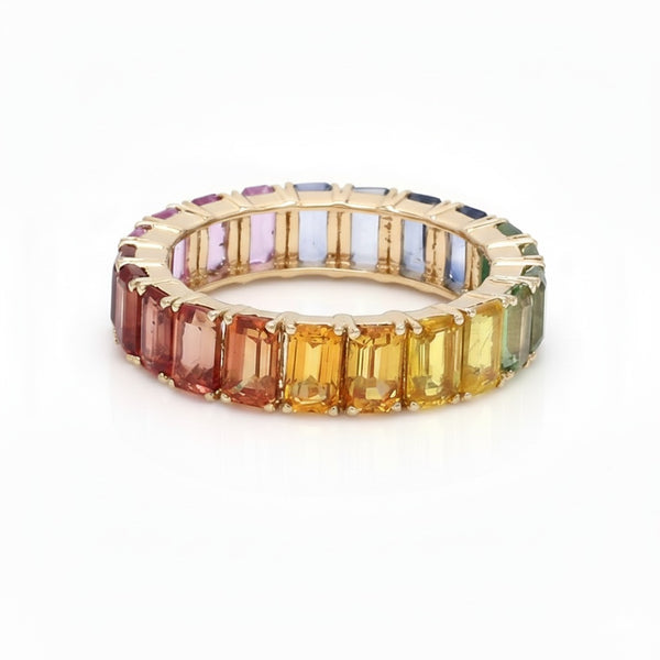 Rainbow Sapphire Eternity Band Ring: 14k Gold Prong Setting Full Eternity Band Ring