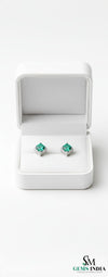 Natural Emerald Princess Cut Stud Earrings with Diamond Side Accent