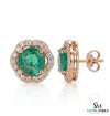 Round Emerald & Diamond Halo Stud Earrings in 14K Gold - Everyday Jewelry
