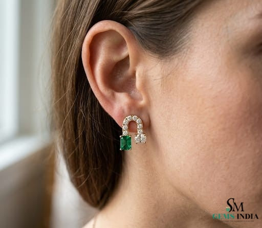 7,80 ct dunkelgrüne Statement-Ohrhänger mit großen sambischen Smaragden im Smaragd- und Ovalschliff, 18 Karat Gold, Smaragdohrringe, ovale Smaragdstifte (Kopie)