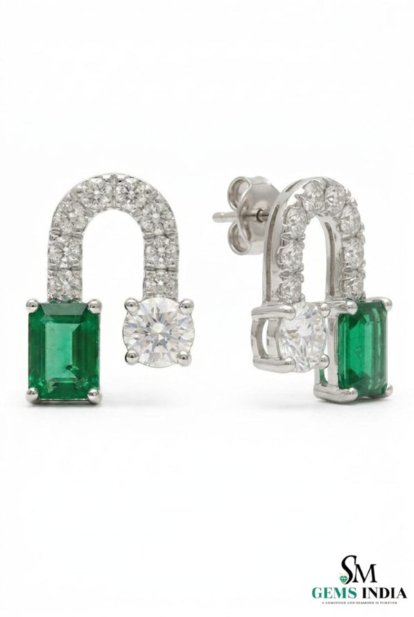 7,80 ct dunkelgrüne Statement-Ohrhänger mit großen sambischen Smaragden im Smaragd- und Ovalschliff, 18 Karat Gold, Smaragdohrringe, ovale Smaragdstifte (Kopie)