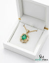 Vintage Style Emerald Cut Green Emerald Diamond Pendant