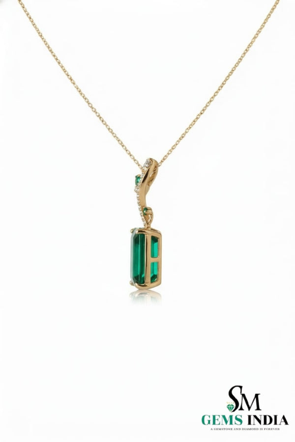 Elegant Emerald Birthstone Pendant for Women-Baguettes Green Emerald & Diamond Pendant