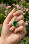 Oval Emerald & Diamond Vintage Halo Pendant - Classic Gift For her