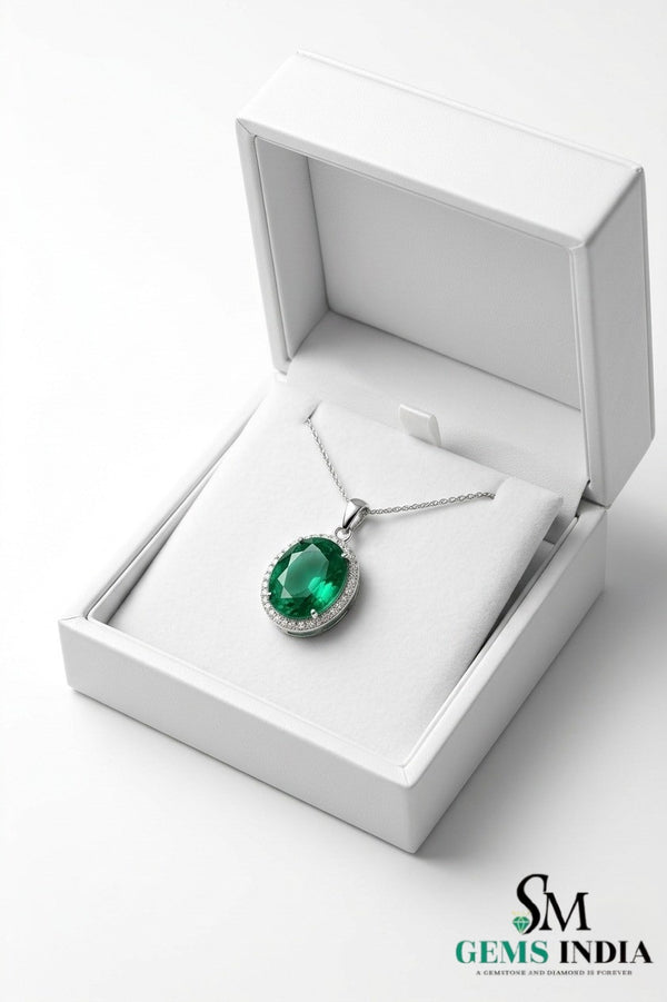 Oval Emerald & Diamond Vintage Halo Pendant - Classic Gift For her