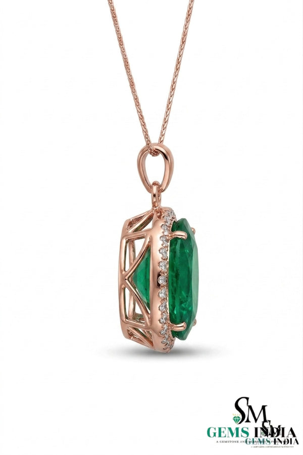 Oval Emerald & Diamond Vintage Halo Pendant - Classic Gift For her