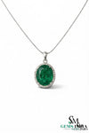 Oval Emerald & Diamond Vintage Halo Pendant - Classic Gift For her