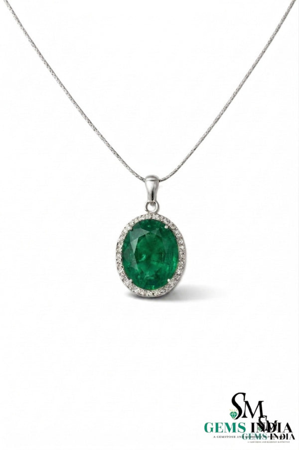 Oval Emerald & Diamond Vintage Halo Pendant - Classic Gift For her