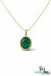 Oval Emerald & Diamond Vintage Halo Pendant - Classic Gift For her
