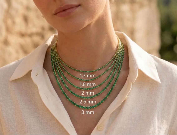14k solid Yellow Gold Natural 1.8 MM Emerald Tennis Necklace