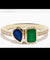 14K solid yellow gold natural emerald and sapphire ring with a emerald cut pendant necklace