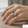 0.80 Carats Square Cut Natural Emerald And Round Diamond Engagement Ring Green Gemstone Two stone ring