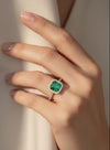 1.33 Carats Octagon Cut Natural Emerald And Diamond Ring For Womans in 14k Solid Gold Unique Gold Ring For her