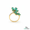 Women Flower Style Natural Zambian Emerald Engagement Ring - 18k Solid Gold May Birthstone Ring