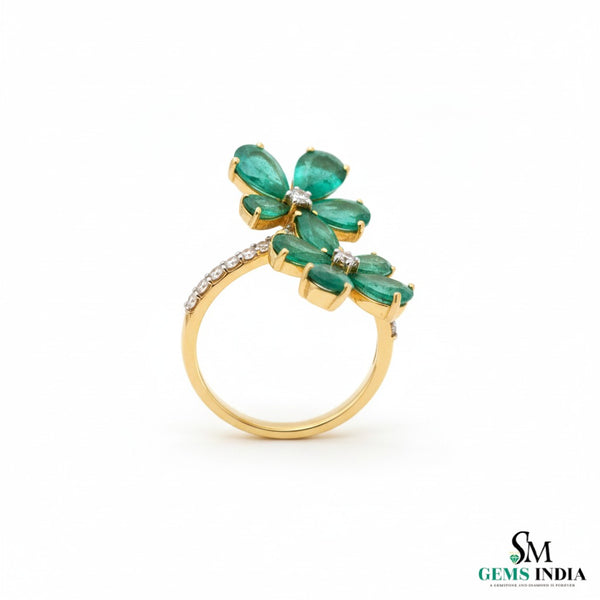 Women Flower Style Natural Zambian Emerald Engagement Ring - 18k Solid Gold May Birthstone Ring