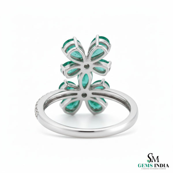 Women Flower Style Natural Zambian Emerald Engagement Ring - 18k Solid Gold May Birthstone Ring