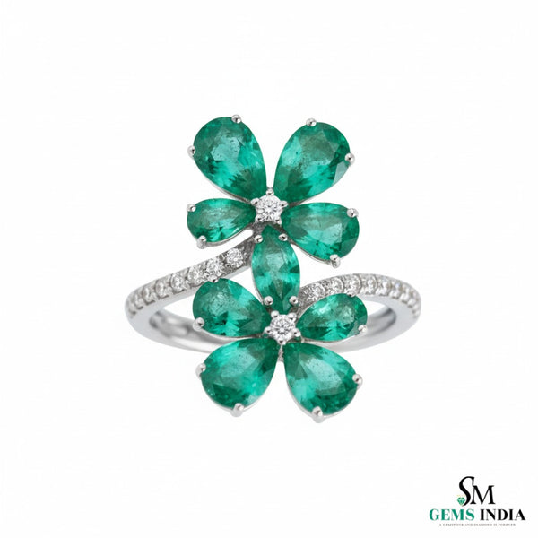 Einzigartiger ovaler Cabochon-Smaragd- und Diamantring, 14 Karat Gold, Smaragd-Verlobungsring