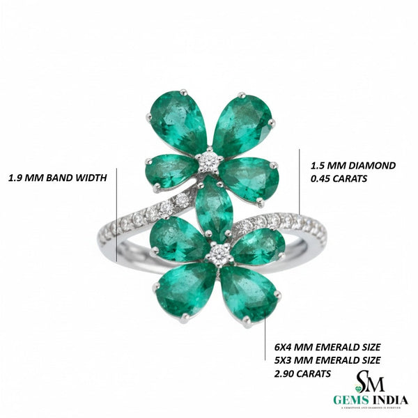 Women Flower Style Natural Zambian Emerald Engagement Ring - 18k Solid Gold May Birthstone Ring