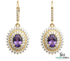 Elegant Oval Amethyst Drop Earrings with Diamond Halo in 14k and 18k Gold