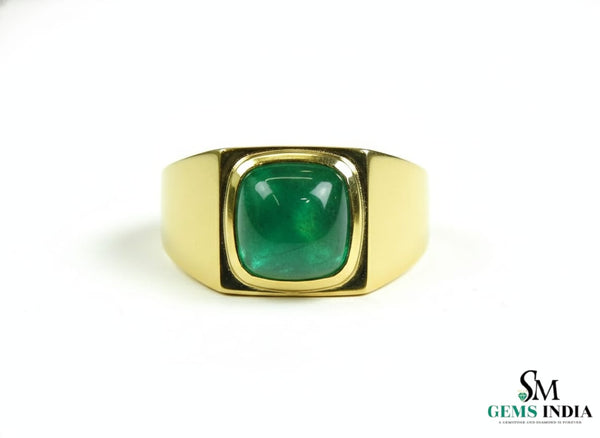 4.30 Carats Sugar Loaf Natural Emerald 18K Gold Men's Ring – May Birthstone Men Luxury Ring