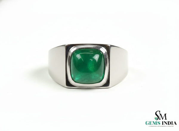 4.30 Carats Sugar Loaf Natural Emerald 18K Gold Men's Ring – May Birthstone Men Luxury Ring